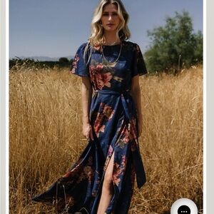 Baltic Born Navy Floral Maxi Dress with Waist Tie